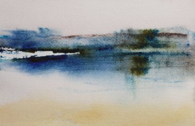 Islak akış, suluboya kağıt deseni, manzara resmi. Özet kopyalama alanı arkaplanı.