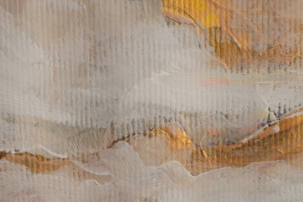 現代的なオイルやアクリルスミアブロックキャンバス塗装壁をアート アブストラクトテクスチャゴールド イエロー ベージュ ホワイトカラースティンブラシテクスチャ背景 — ストック写真