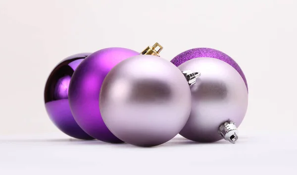Close Violet Pink Nacre Glow Merry Christmas Balls — Stock Photo, Image