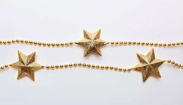 Arany Csillag Girland Keret Fény Bézs Üres Másolás Tér Vízszintes — Stock Fotó