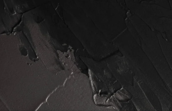 Zwarte Olie Acryl Smeren Blot Penseelstreek Schilderen Muur Abstract Reliëf — Stockfoto