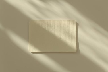 Metin mesajınız için içinde kopya alanı olan boş desenli kağıt kartı boşalt. Işık ve gölgeler minimalizm şablon bej arkaplan. 