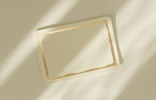 Cartão Papel Lona Vazio Textura Branco Com Moldura Dourada Luz — Fotografia de Stock