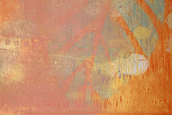 Kunst Abstracte Kleur Acryl Olie Monotype Uitstrijken Rood Goud Schilderen — Stockfoto