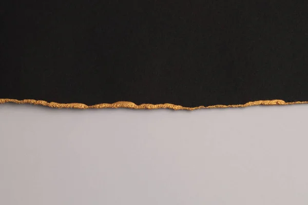 Rasgado Preto Branco Vazio Pedaços Papel Textura Com Linha Dourada — Fotografia de Stock