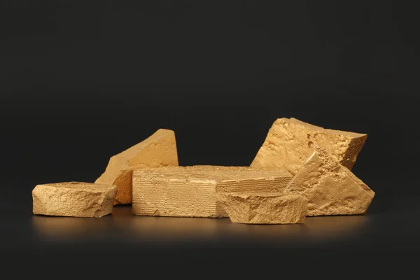 Empty Texture Gold Stone Platform Eco Podium Black Copy Space — Stock Photo, Image