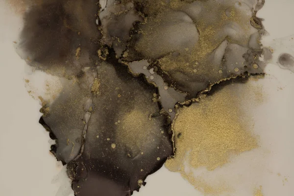 Art Abstract watercolor and alcohol ink flow blot painting. Brown, beige color with gold glitter. Canvas glow shine texture background.