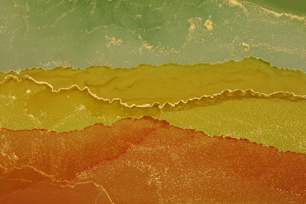 黄色の水彩とアルコールインク大理石のテクスチャ アートアブストラクト絵画は水平線を背景に — ストック写真