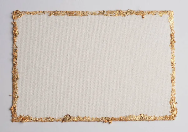 Gold Bronze Glitter Empty Canvas Frame Beige Gray Paper Background — Stock Photo, Image