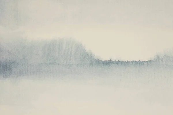 アートウェットフロー水彩風景スミアブロット絵画 要旨テクスチャベージュと青の染色ブラシストローク紙の背景 — ストック写真