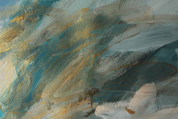 Doku Yağı Akrilik Lekeli Boya Soyut Altın Mavi Renkli Fırça — Stok fotoğraf