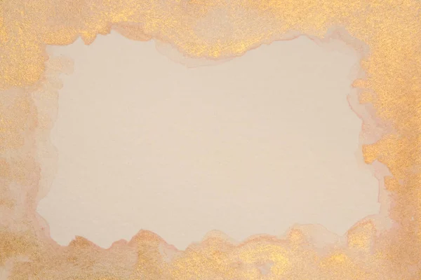 Papel Branco Com Ouro Glitter Aquarela Pincelada Pintura Blot Abstrato — Fotografia de Stock