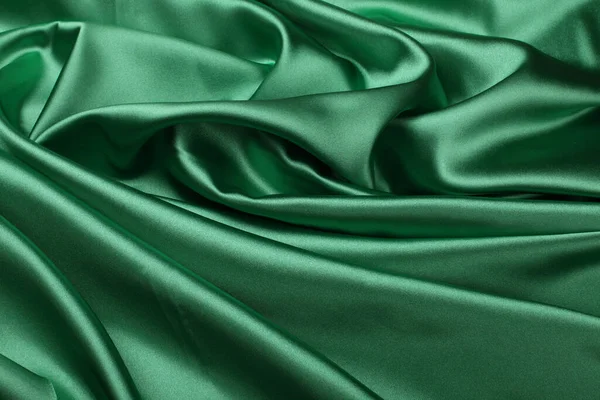 Green Nacre Wave Fabric Silk Abstract Texture Horizontal Copy Space — Stock Photo, Image
