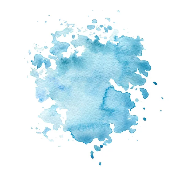 Watercolor Blue Flow Painting Texture Blot Drops Isolated White Background — Stock Photo, Image
