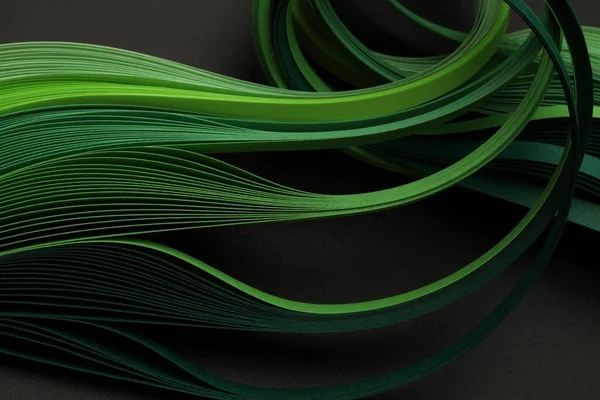 Papel Onda Tira Cor Verde Textura Abstrata Fundo Preto — Fotografia de Stock