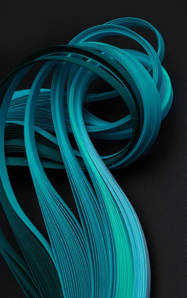 Blauer Neonfarbener Streifen Wellenpapier Abstrakte Textur Schwarzer Hintergrund — Stockfoto