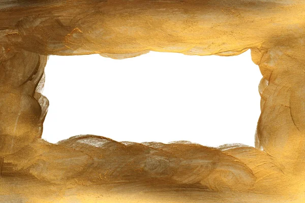 Gold Bronze Glitter Brushstroke Painting Blot Smear Frame Isolated White — Stock Photo, Image