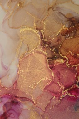 Sanat soyut suluboya ve alkol akış lekesi boyası. Renkli tuval mermer desen arka plan. Altın parıltısı.
