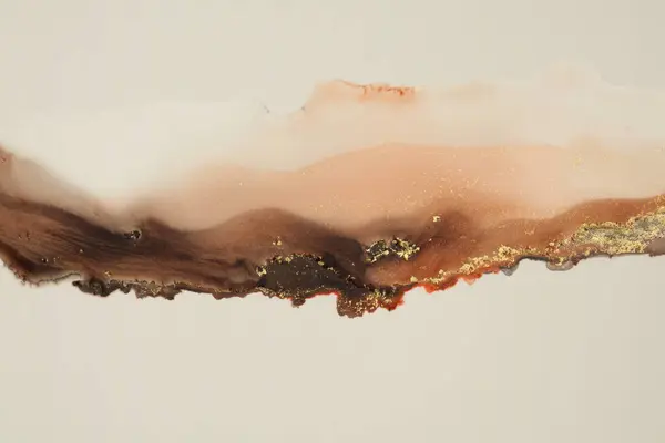 アートアブストラクト水彩 アルコール水墨画雲 色のキャンバス大理石のテクスチャの背景 ベージュ ブラウン ゴールドの輝き — ストック写真