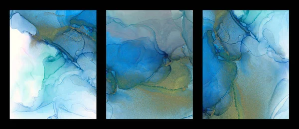Set Acuarela Humo Abstracto Pintura Tinta Alcohol Fondo Azul Color —  Fotos de Stock