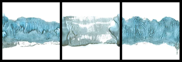 Set Abstract Watercolor Acrylic Flow Blot Smear Painting Blue Landscape — Stock Photo, Image