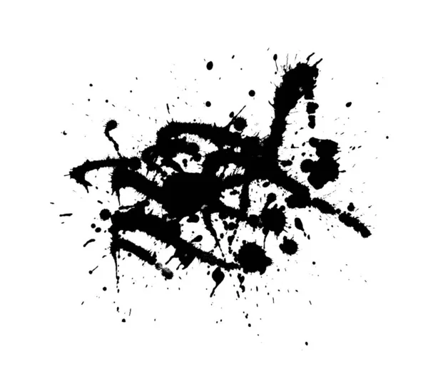 Fekete Absztrakt Tinta Akvarell Ecset Csepp Foltok Fehér Háttér — Stock Fotó