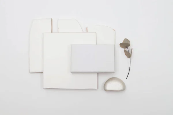 Empty Stone Blank Twigon Paper Minimalism Style Template Background Flat — Stock Photo, Image