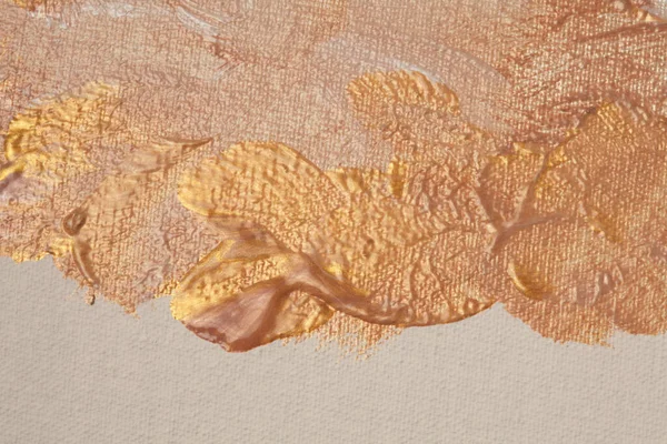 Óleo Acrílico Mancha Pintura Mancha Parede Lona Abstrato Ouro Bronze — Fotografia de Stock
