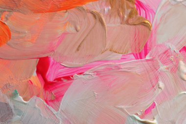 Sanat modern yağ ve akrilik leke bezi duvar boyası. Soyut rahatlama dokusu pembe, bej renkli fırça darbesi dokusu arka plan.