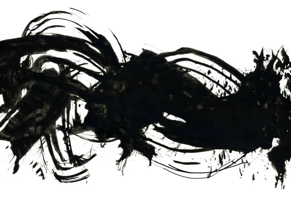 アートブラックのブラシ塗装スミアライン波ブロット 白地のコントラスト染色 — ストック写真
