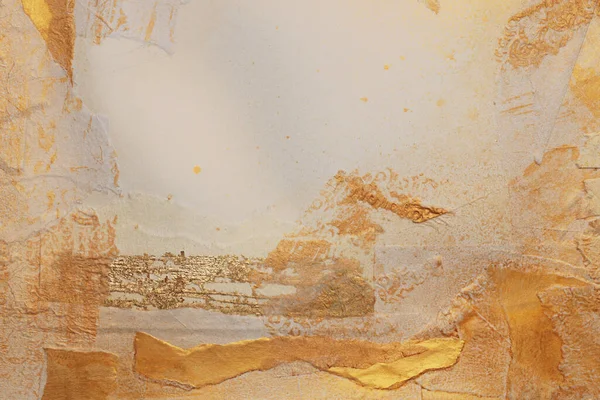 金と青銅の輝き紙のコラージュフレーム アブストラクトグローテクスチャコピースペース背景 — ストック写真