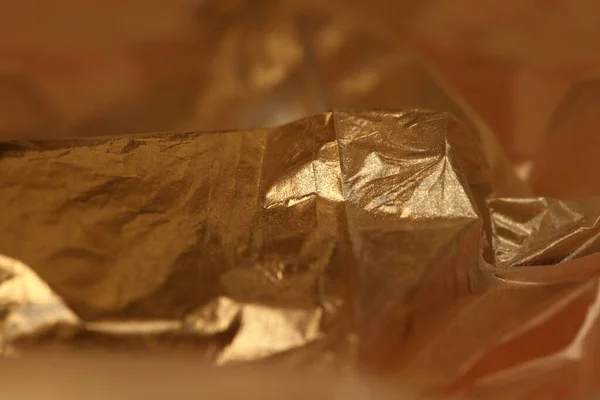 Borrão Foco Suave Abstrato Ouro Crumpled Textura Papel Cópia Espaço — Fotografia de Stock