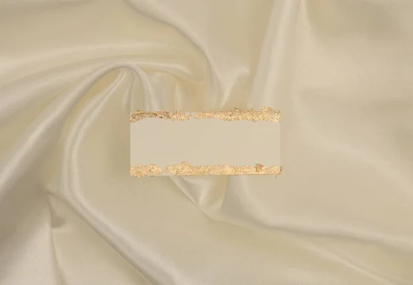 Oro Glitter Vuota Cornice Carta Tela Sfondo Tessuto Seta Beige — Foto Stock