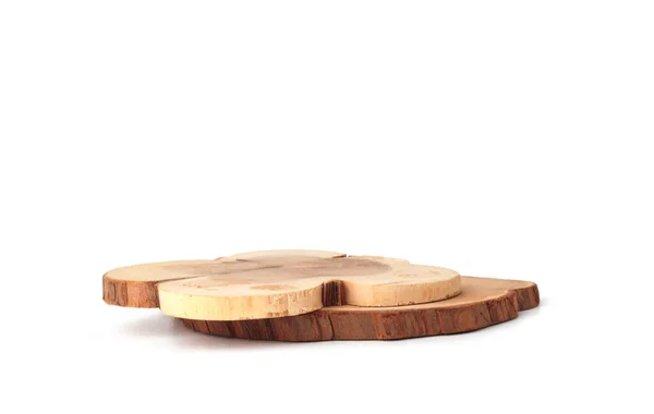 Wooden Eco Rustic Pine Tree Wood Platform Podium White Background — Stock Photo, Image