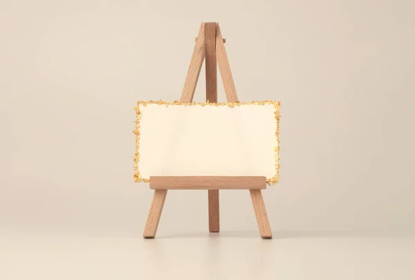 Empty Copy Space Paper Canvas Small Wood Easel Art Light — Stock Photo, Image