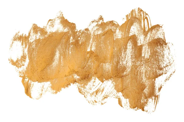 Ouro Amarelo Brilho Pincelada Pintura Mancha Mancha Fundo Branco — Fotografia de Stock