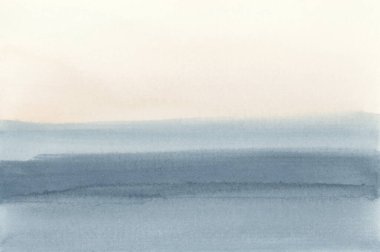 Mürekkepli suluboya el, arka planda ıslak kağıt dokusu üzerine duman lekesi çizdi. Paster bej, mavi nötr renkler.