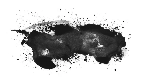 Tinta Negra Mancha Flujo Acuarela Con Gotas Salpicaduras Mancha Color — Foto de Stock