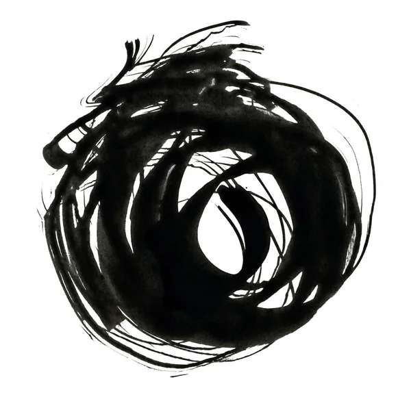 Art Ink Black Fırça Darbesi Boya Mürekkebi Suluboya Leke Beyaz — Stok fotoğraf