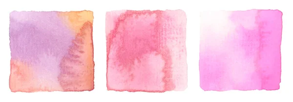油墨波水彩画手绘正方形污迹 湿粉色彩色纸纹理背景 — 图库照片
