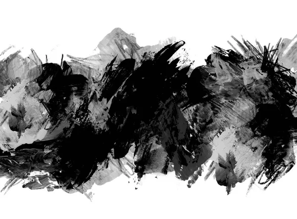 Sztuka Pędzla Malowanie Wymaz Atrament Czarny Plama Abstrakcyjny Kontrast Mokra — Zdjęcie stockowe