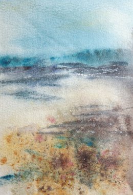 Art wet watercolor landscape  smear blot painting. Abstract texture color stain brushstroke paper background.