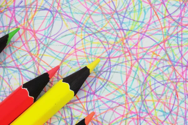 Neon Pencil Hand Drawn Scrawl Sketch Line Pattern Pen Crayon — Stock Photo, Image