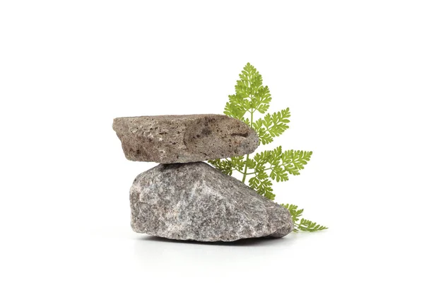 Stapel Von Steinen Plattform Podium Auf Weißem Hintergrund Minimal Leere — Stockfoto