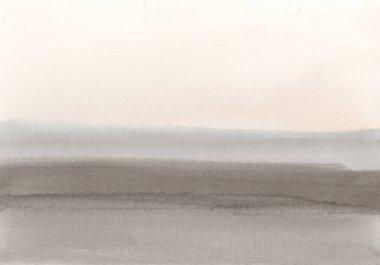 Mürekkepli suluboya el, arka planda ıslak kağıt dokusu üzerine duman lekesi çizdi. Paster bej nötr renkler.