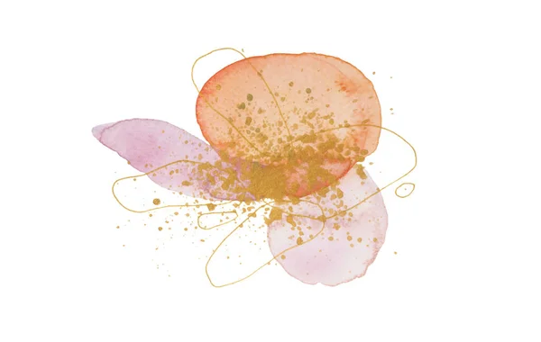 Abstract Texture Hand Drawn Watercolor Flower Drops Doodle Gold Line — Stock Photo, Image
