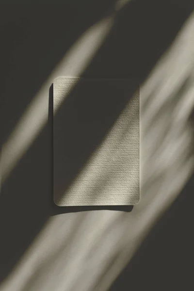 テキスト メッセージのコピー スペースが付いている空白の質のキャンバス ペーパー カード ライトと影ミニマリズムスタイルのテンプレートベージュ 茶色の背景 — ストック写真