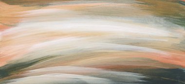 Akrilik el fırça darbesi bej, kahverengi leke. Soyut doku renk boyası yatay uzun arkaplan.