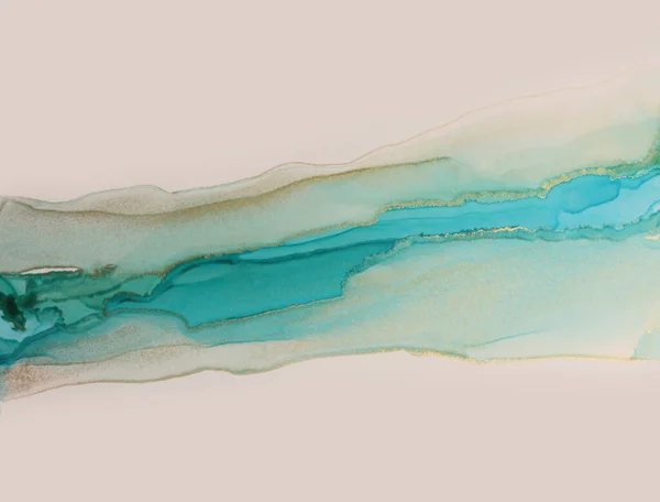 Aquarel Alcohol Inkt Golf Bloem Textuur Schilderen Abstract Goud Blauw — Stockfoto