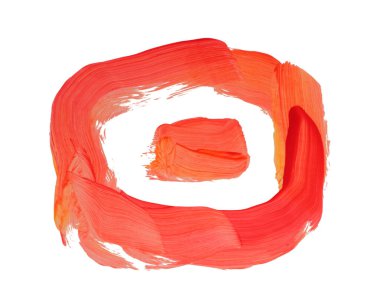 Sanat yağı ve akrilik lekeli nokta daire boyama elementleri. Beyaz arkaplanda soyut turuncu, pembe, kırmızı el çizimi fırça darbesi dokusu.